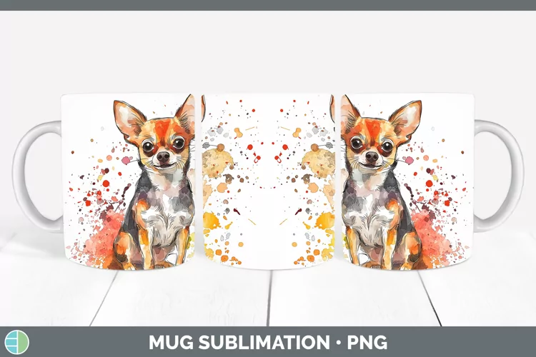Watercolor Splash Chihuahua Mug Wrap Sublimation Coffee Cup
