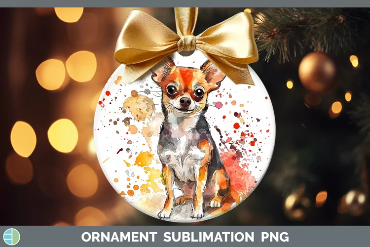 Watercolor Splash Chihuahua Ornament Sublimation Bauble Desi