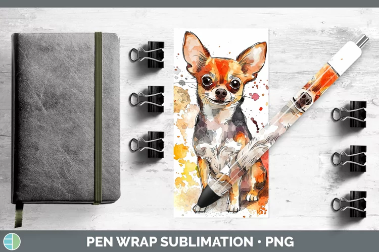 Watercolor Splash Chihuahua Pen Wrap Sublimation Pen Designs