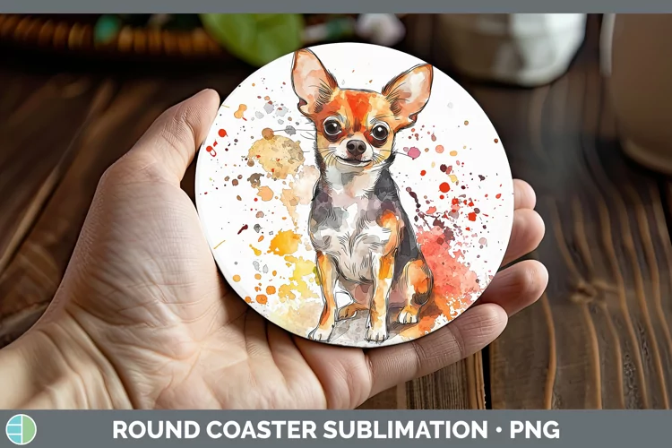 Watercolor Splash Chihuahua Round Coaster Sublimation Coaste