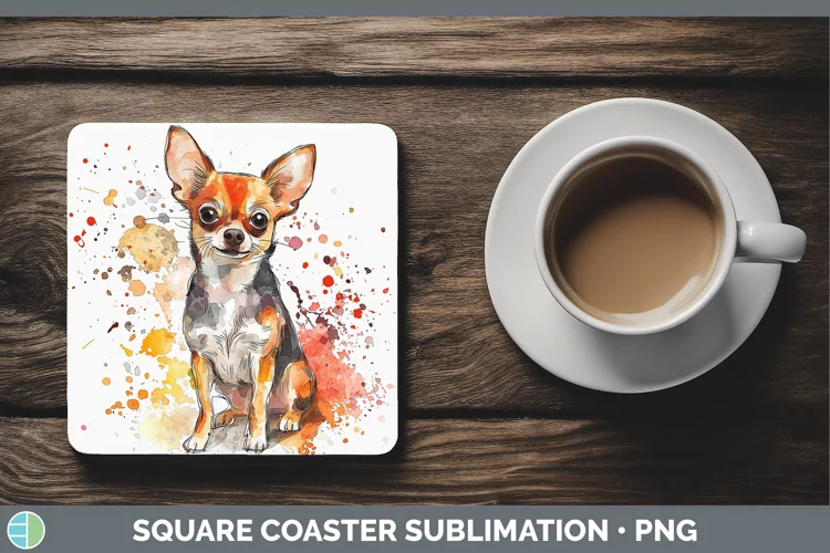 Watercolor Splash Chihuahua Square Coaster Sublimation Coast