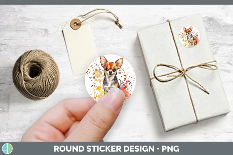 Watercolor Splash Chihuahua Stickers | Round Labels Designs
