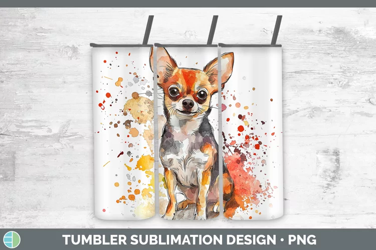 Watercolor Splash Chihuahua Tumbler Sublimation 20 oz Skinny