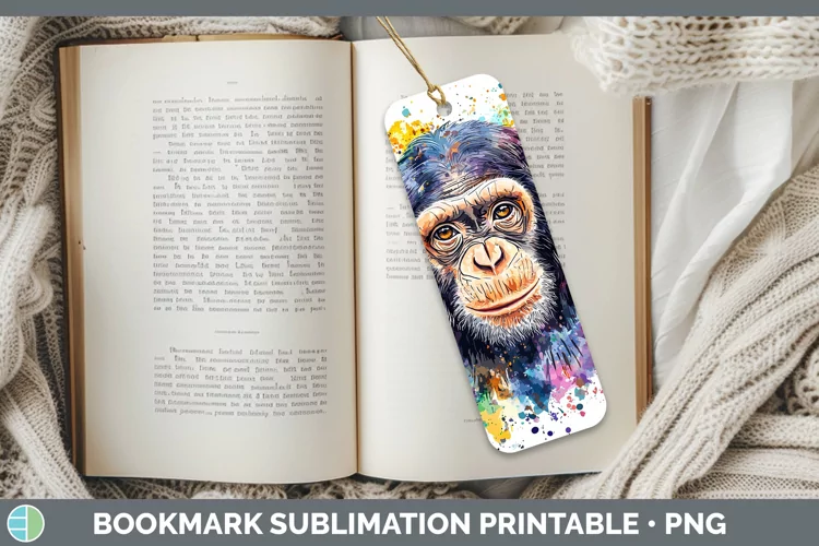 Watercolor Splash Chimpanzee Bookmark Sublimation Printable