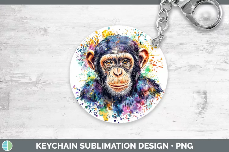 Watercolor Splash Chimpanzee Keychain Sublimation Keyring De