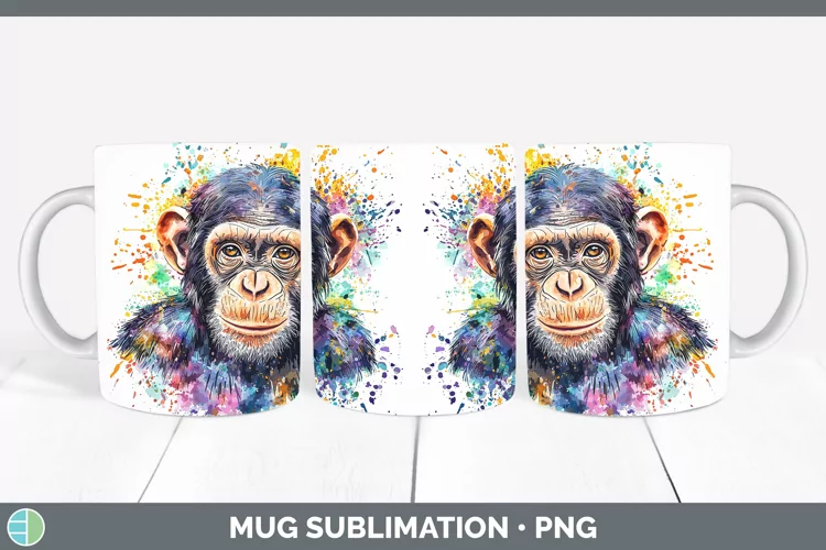 Watercolor Splash Chimpanzee Mug Wrap Sublimation Coffee Cup
