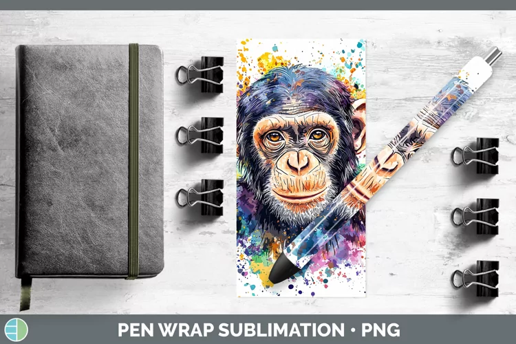 Watercolor Splash Chimpanzee Pen Wrap Sublimation Pen Design