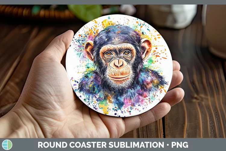 Watercolor Splash Chimpanzee Round Coaster Sublimation Coast