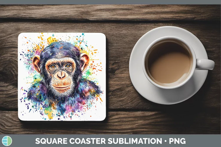 Watercolor Splash Chimpanzee Square Coaster Sublimation Coas