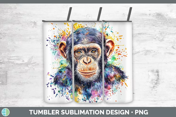 Watercolor Splash Chimpanzee Tumbler Sublimation 20 oz Skinn