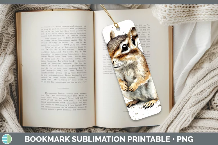 Watercolor Splash Chipmunk Bookmark Sublimation Printable De