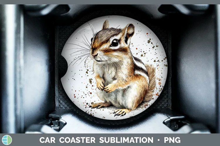 Watercolor Splash Chipmunk Car Coaster Sublimation Designs
