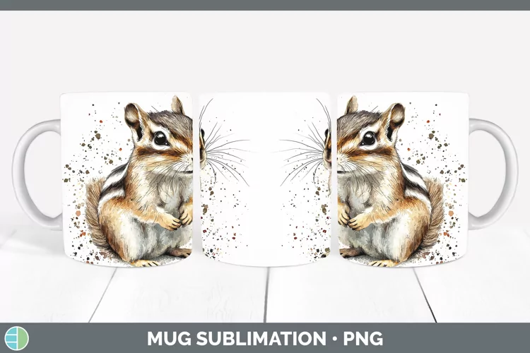 Watercolor Splash Chipmunk Mug Wrap Sublimation Coffee Cup D