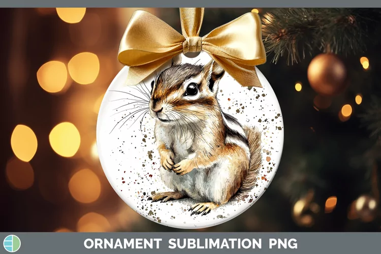 Watercolor Splash Chipmunk Ornament Sublimation Bauble Desig