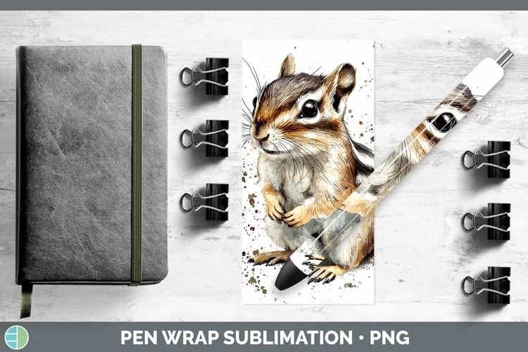 Watercolor Splash Chipmunk Pen Wrap Sublimation Pen Designs