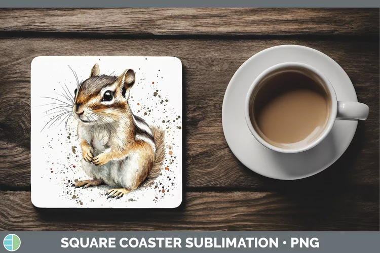 Watercolor Splash Chipmunk Square Coaster Sublimation Coaste