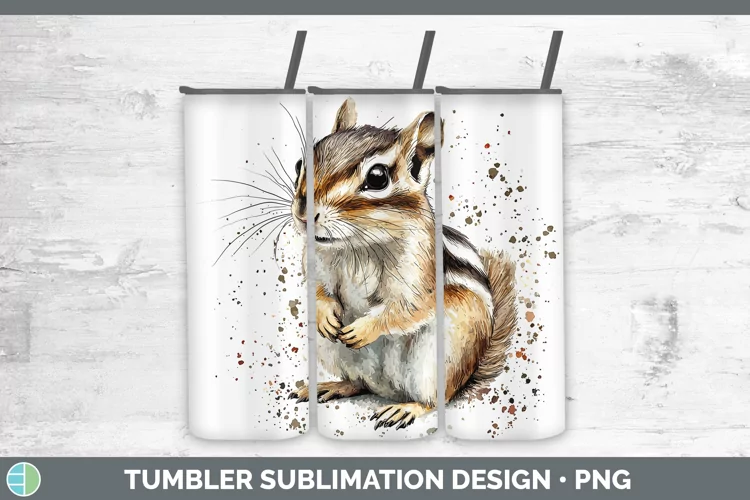 Watercolor Splash Chipmunk Tumbler Sublimation 20 oz Skinny