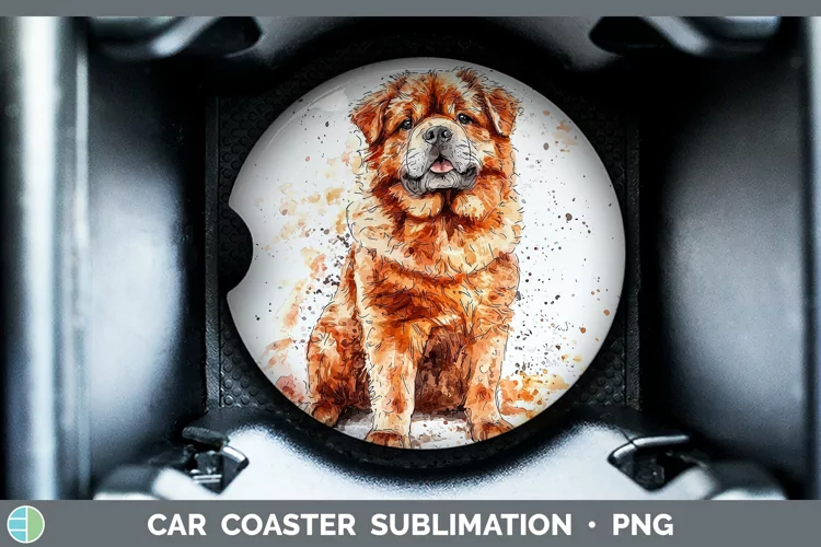 Watercolor Splash Chow Chow Car Coaster Sublimation Designs
