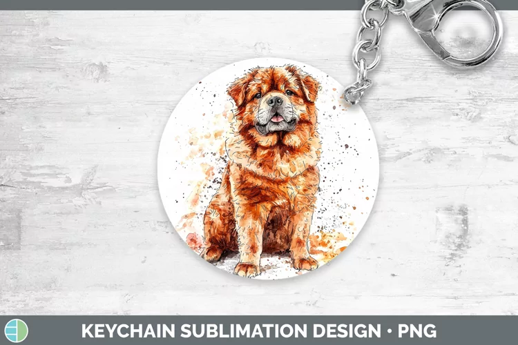 Watercolor Splash Chow Chow Keychain Sublimation Keyring Des