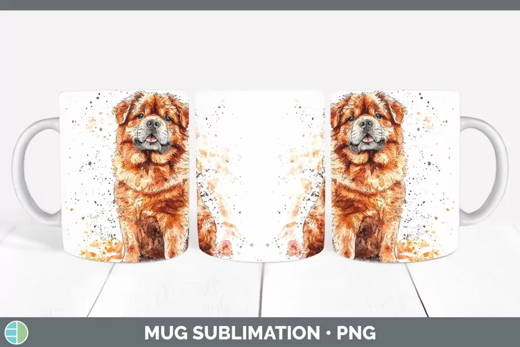Watercolor Splash Chow Chow Mug Wrap Sublimation Coffee Cup