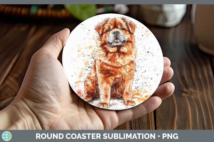 Watercolor Splash Chow Chow Round Coaster Sublimation Coaste