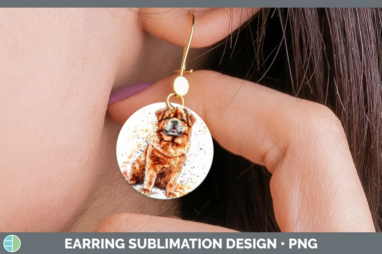 Watercolor Splash Chow Chow Round Earrings Sublimation Earri