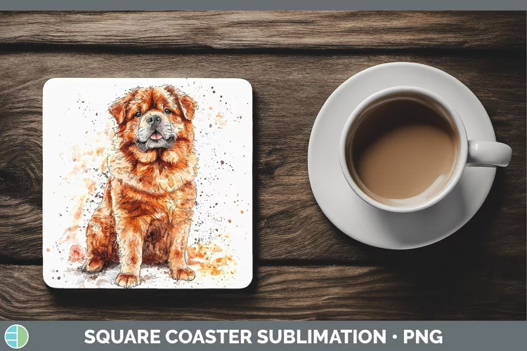 Watercolor Splash Chow Chow Square Coaster Sublimation Coast