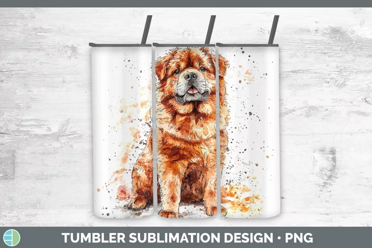 Watercolor Splash Chow Chow Tumbler Sublimation 20 oz Skinny