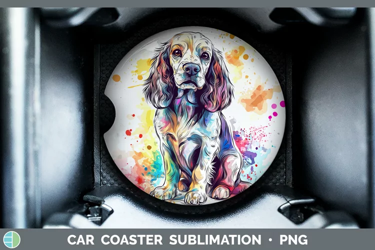 Watercolor Splash Cocker Spaniel Car Coaster Sublimation De