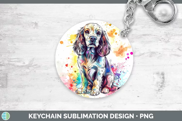 Watercolor Splash Cocker Spaniel Keychain Sublimation Keyrin