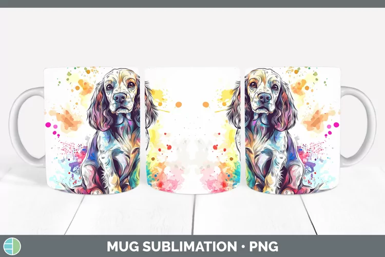 Watercolor Splash Cocker Spaniel Mug Wrap Sublimation Coffee