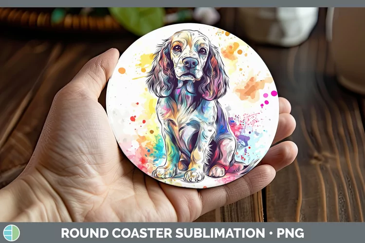 Watercolor Splash Cocker Spaniel Round Coaster Sublimation C