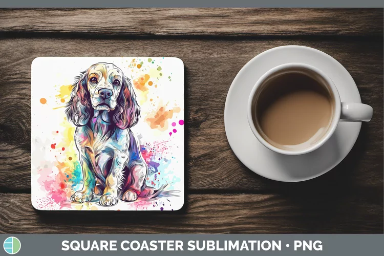 Watercolor Splash Cocker Spaniel Square Coaster Sublimation