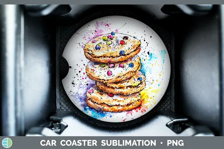 Watercolor Splash Cookies Car Coaster Sublimation Designs