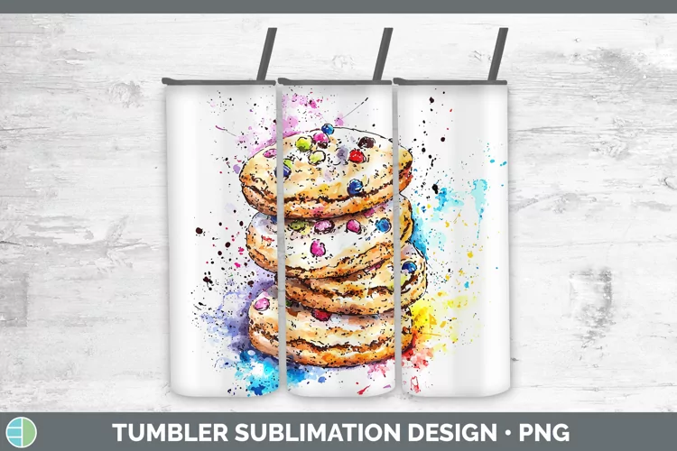 Watercolor Splash Cookies Tumbler Sublimation 20 oz Skinny T