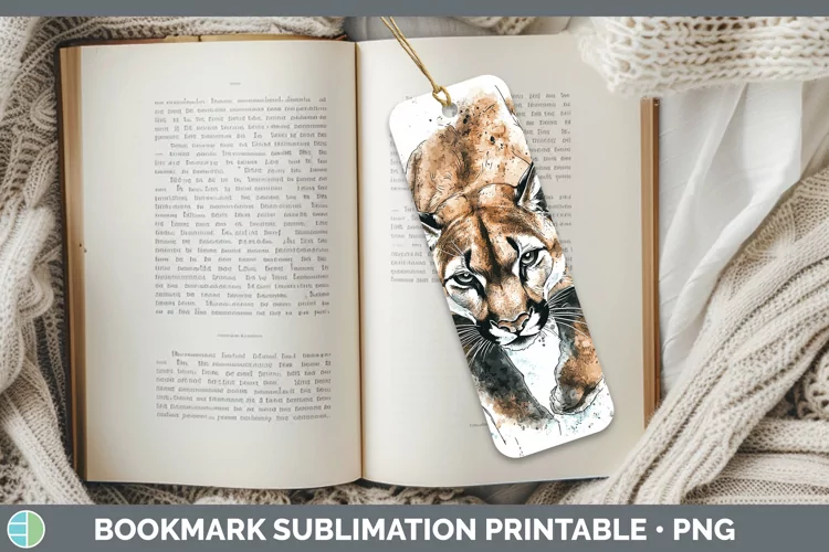 Watercolor Splash Cougar Bookmark Sublimation Printable Desi