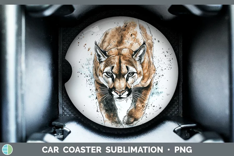 Watercolor Splash Cougar Car Coaster Sublimation Designs