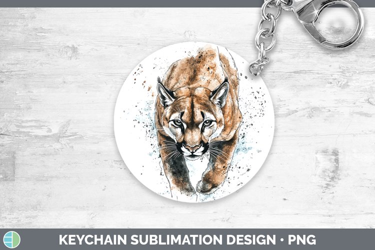 Watercolor Splash Cougar Keychain Sublimation Keyring Design