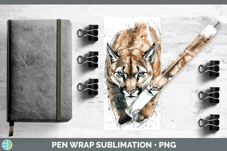 Watercolor Splash Cougar Pen Wrap Sublimation Pen Designs