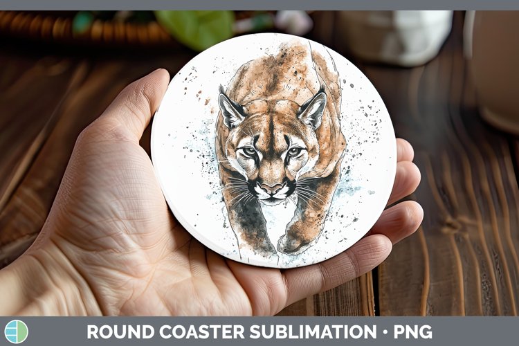 Watercolor Splash Cougar Round Coaster Sublimation Coaster D