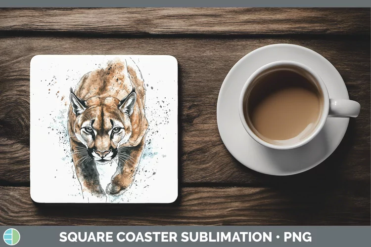 Watercolor Splash Cougar Square Coaster Sublimation Coaster