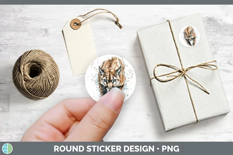 Watercolor Splash Cougar Stickers | Round Labels Designs