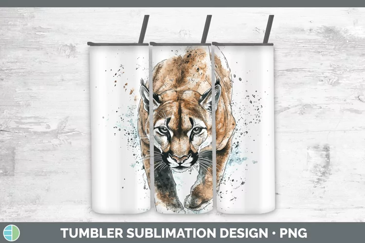 Watercolor Splash Cougar Tumbler Sublimation 20 oz Skinny Tu