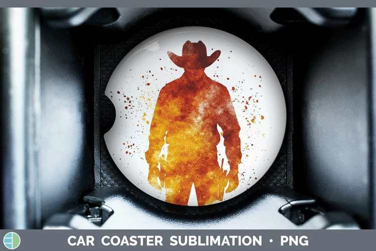 Watercolor Splash Cowboy Car Coaster Sublimation Designs