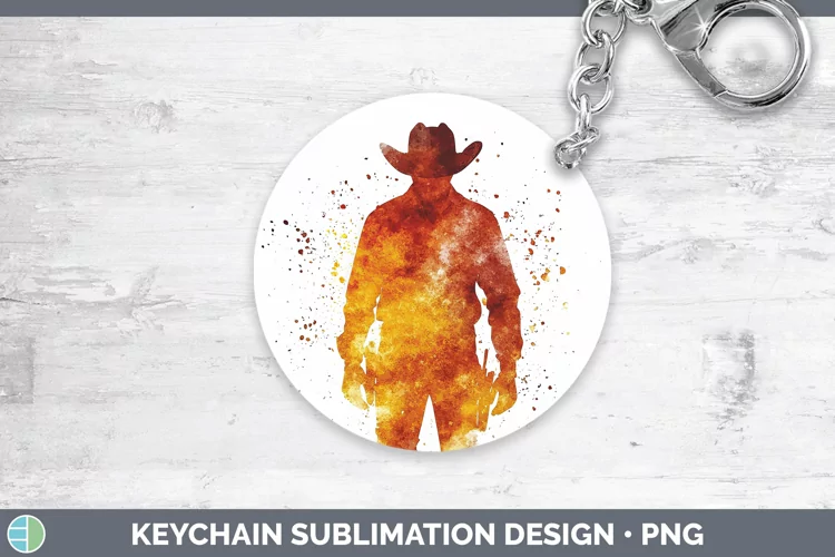 Watercolor Splash Cowboy Keychain Sublimation Keyring Design