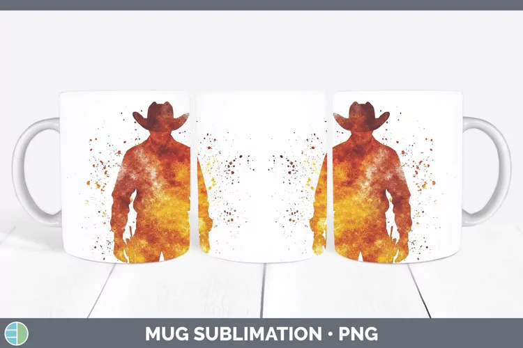 Watercolor Splash Cowboy Mug Wrap Sublimation Coffee Cup Des