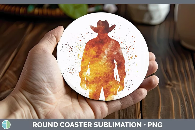 Watercolor Splash Cowboy Round Coaster Sublimation Coaster D