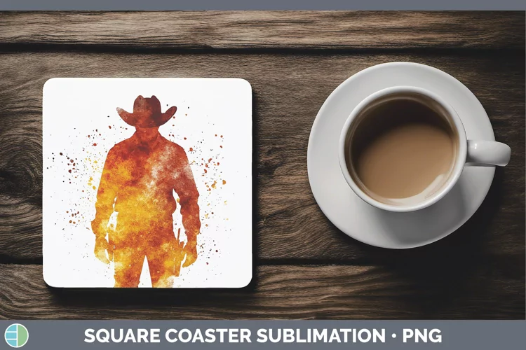 Watercolor Splash Cowboy Square Coaster Sublimation Coaster