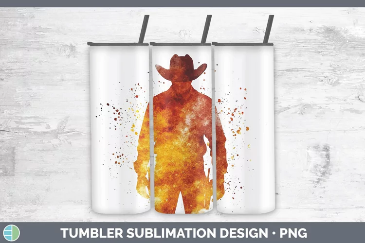 Watercolor Splash Cowboy Tumbler Sublimation 20 oz Skinny Tu
