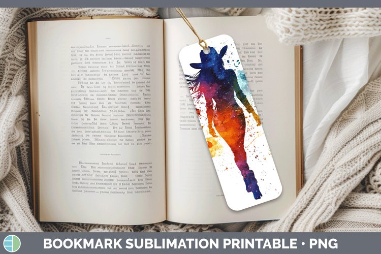 Watercolor Splash Cowgirl Bookmark Sublimation Printable Des